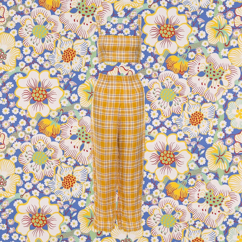 Reformation - Linen Plaid Print Pant Set